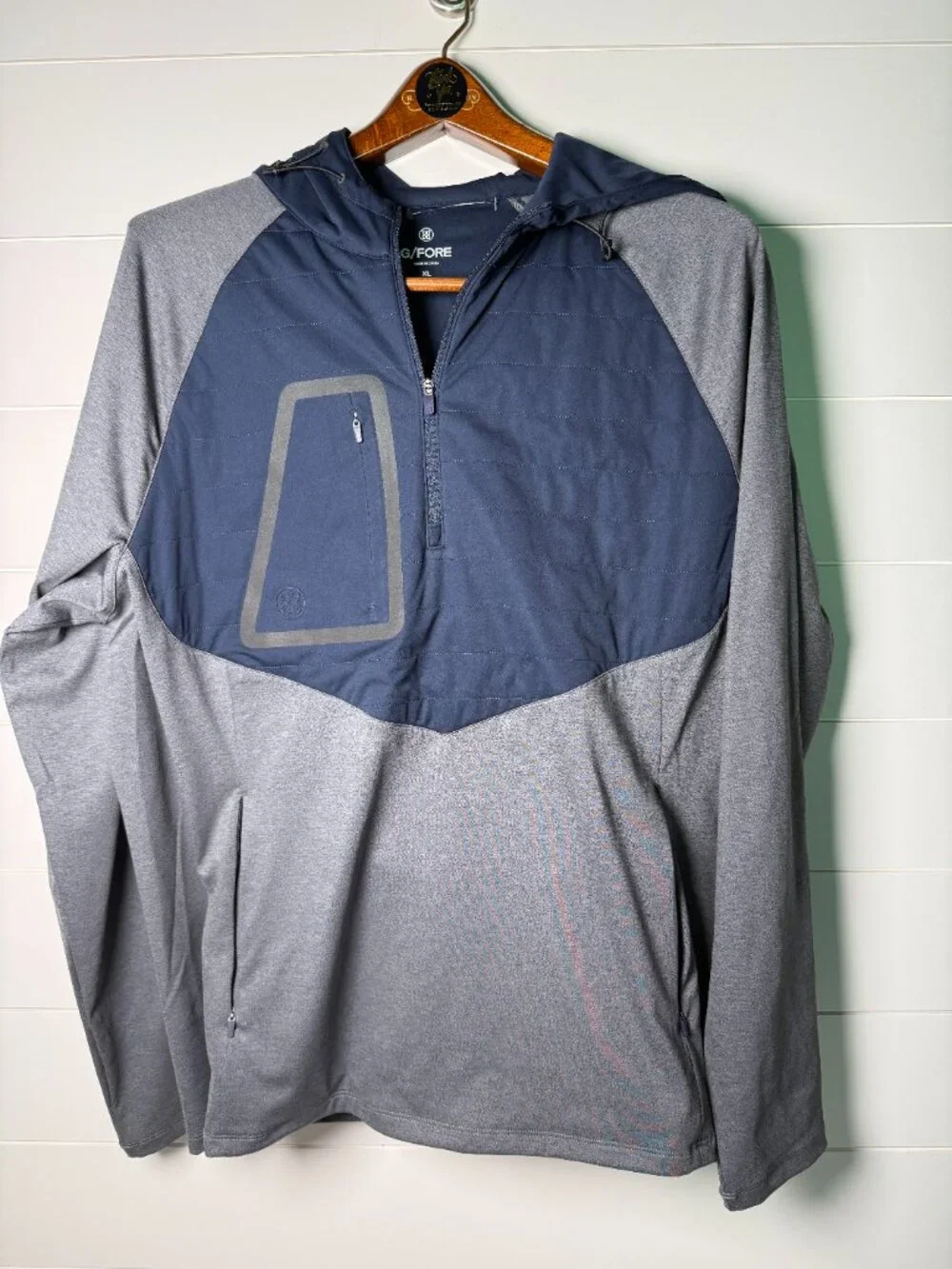 G/FORE Hooded Tech Interlock Quarter Zip Pullover Charcoal/Navy XL NWOT